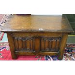 A small oak linen fold blanket chest, 45cm high x 76cm wide x 41cm deep Condition Report: