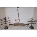 A small yoke, two bobbin holders and a wooden frame (4) Condition Report: Available upon request
