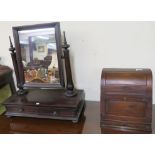 A mahogany toilet mirror with two drawers and a small stationery box (2) Condition Report: Available