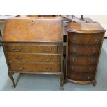 A walnut bureau and a five drawer narrow chest (2) Condition Report: Available upon request