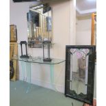 A modern glass hall table, two lamps and two mirrors (5) Condition Report: Available upon request