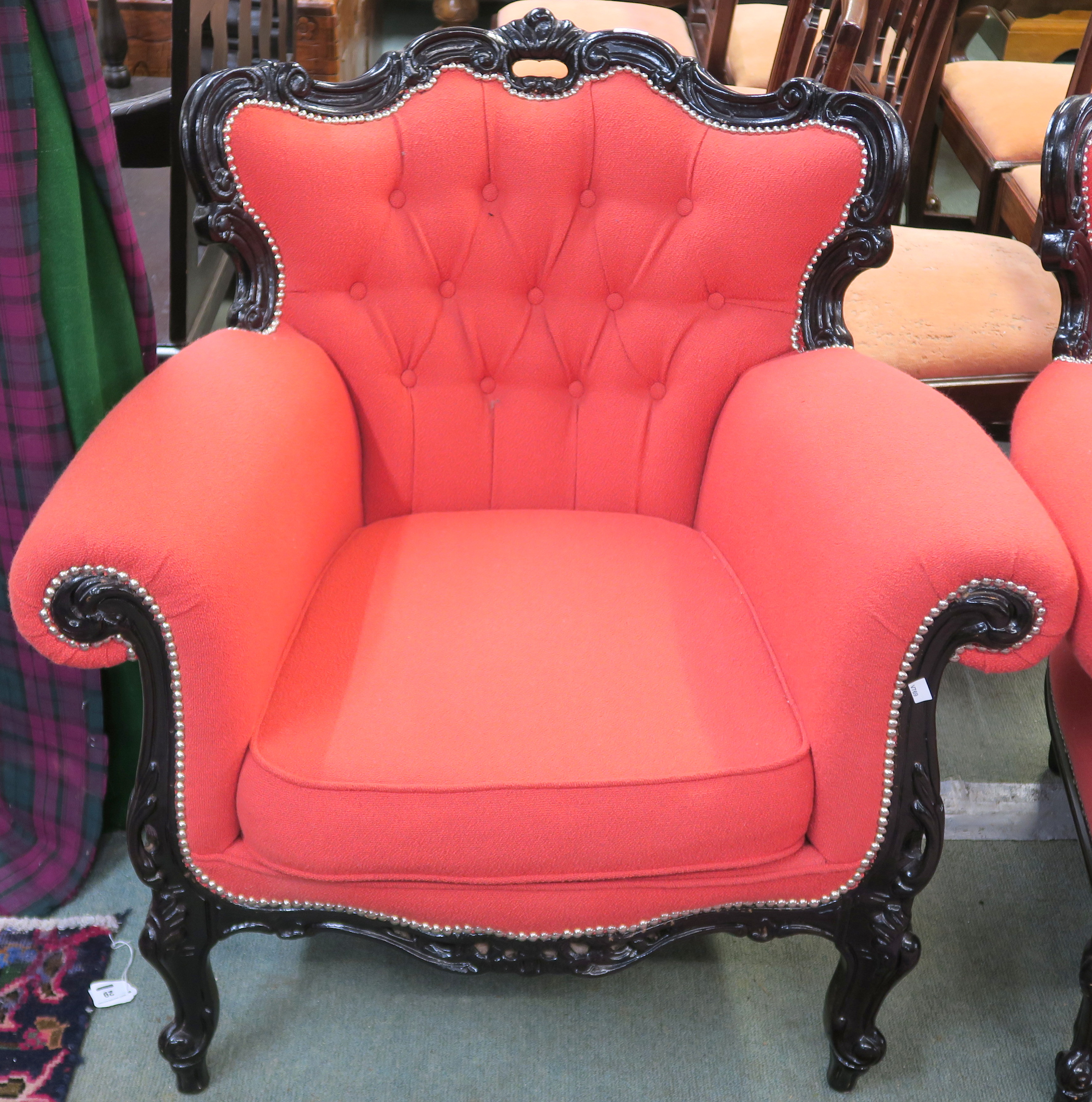 A pair of French style armchairs with painted black frame, 87cm high x 90cm wide x 87cm deep (2) - Image 2 of 2