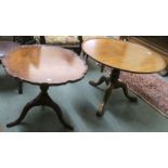 A mahogany circular table on tripod base, 52cm high x 74cm diameter and a burr walnut occasional