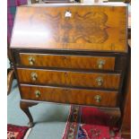 A walnut bureau with three drawers (def) Condition Report: The back has been treated for woodworm .