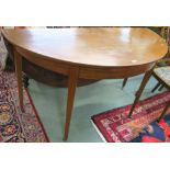 A mahogany demi-lune table with drop flap, 79cm high x 137cm wide x 62cm deep Condition Report: