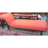 A Victorian chaise longue with painted black frame, 68cm high x 182cm wide x 60cm deep Condition