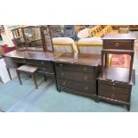 A Stag dressing table, three drawer chest, bedside cabinet and stool (4) Condition Report: Available