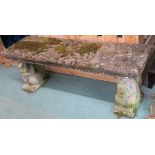 A concrete bench with Squirrel supports, 42cm high x 114cm wide x 32cm deep Condition Report: