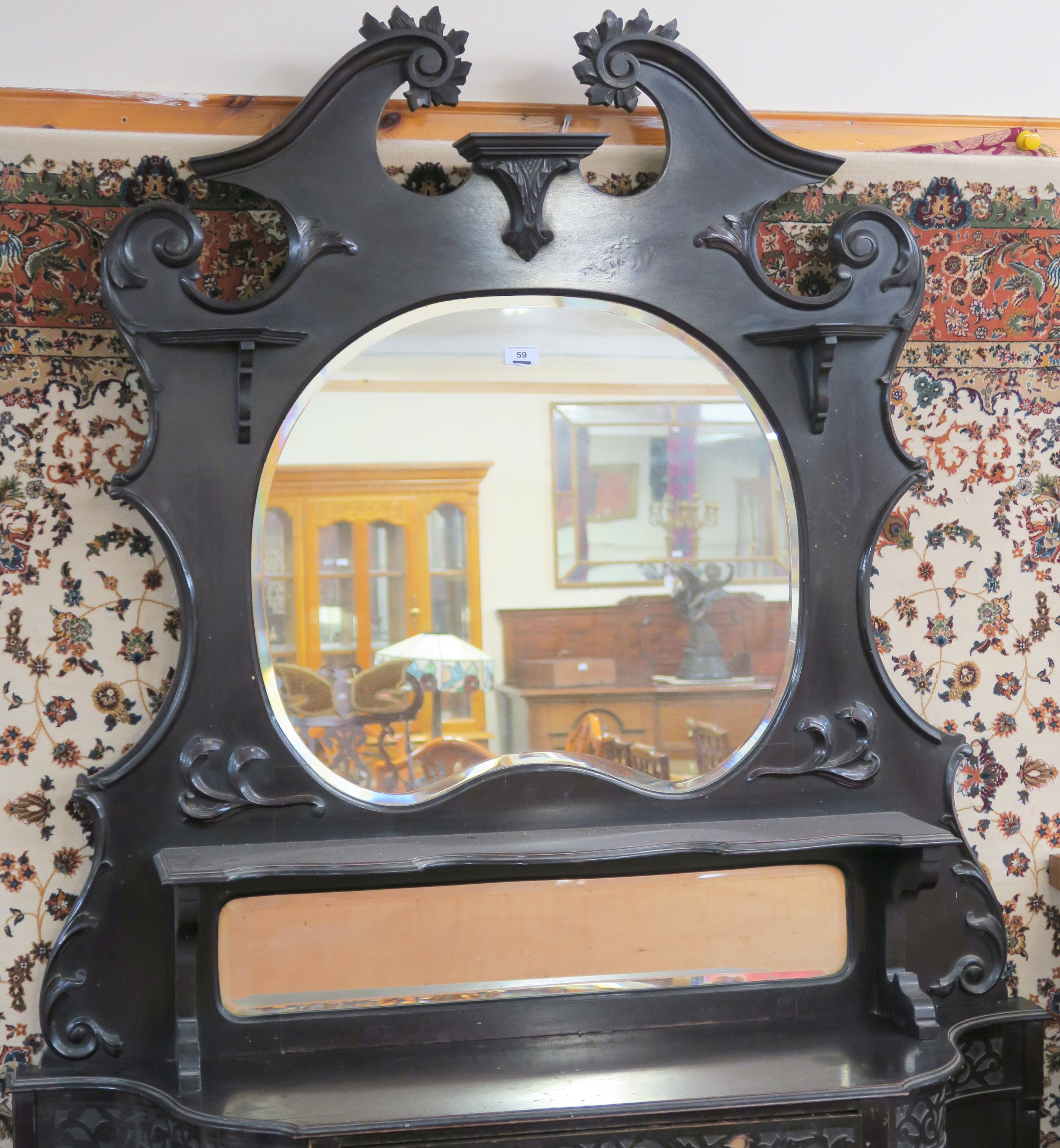 An ebonised sideboard with mirror back, 215cm high x 120cm wide x 33cm deep Condition Report: - Image 2 of 3