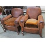 A pair of Art Deco brown leather armchairs (2) Condition Report: