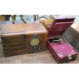 An HMV portable gramophone, records and a Pilot radio (3) Condition Report:
