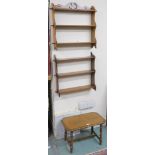 An oak side table with barley twist supports and two hanging wall shelves (3) Condition Report: