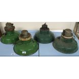 Four industrial lights with green shades (4) Condition Report: Available upon request
