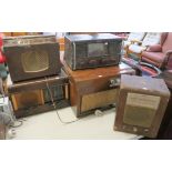 An Eddystone 659 radio, an HMV radio with built in gramophone, a Mazrka radio, a Feranti radio and a