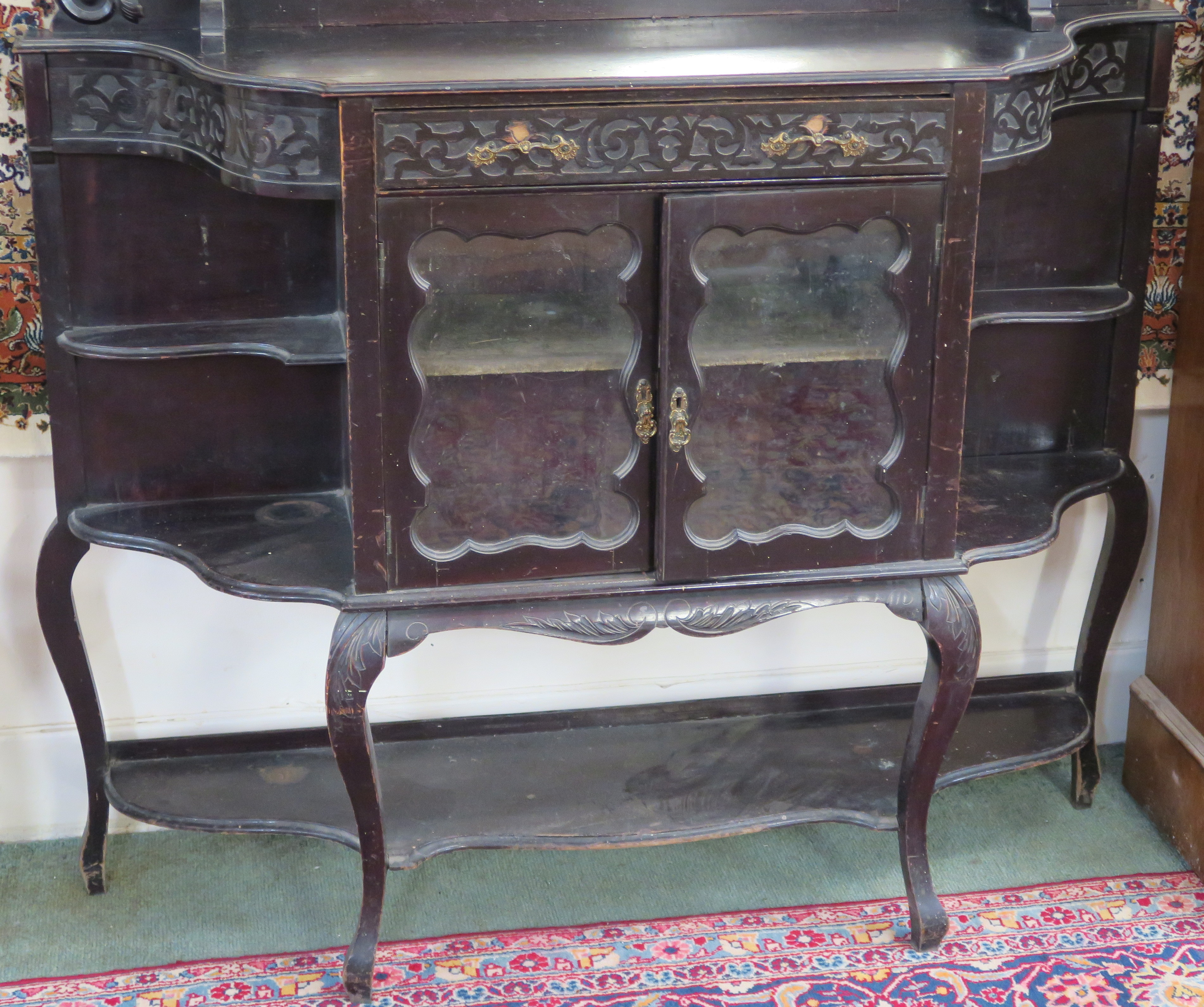 An ebonised sideboard with mirror back, 215cm high x 120cm wide x 33cm deep Condition Report: - Image 3 of 3