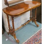 A Victorian walnut side table with turned supports and stretcher, 71cm high x 90cm wide x 45cm