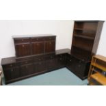 A Stag two door cabinet with upper bookcase open shelves, 194cm high x 96cm wide x 46cm deep,