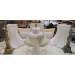 A pair of brass table lamps, table lamp, a pair of Endon shades, another shade and three vases (9)