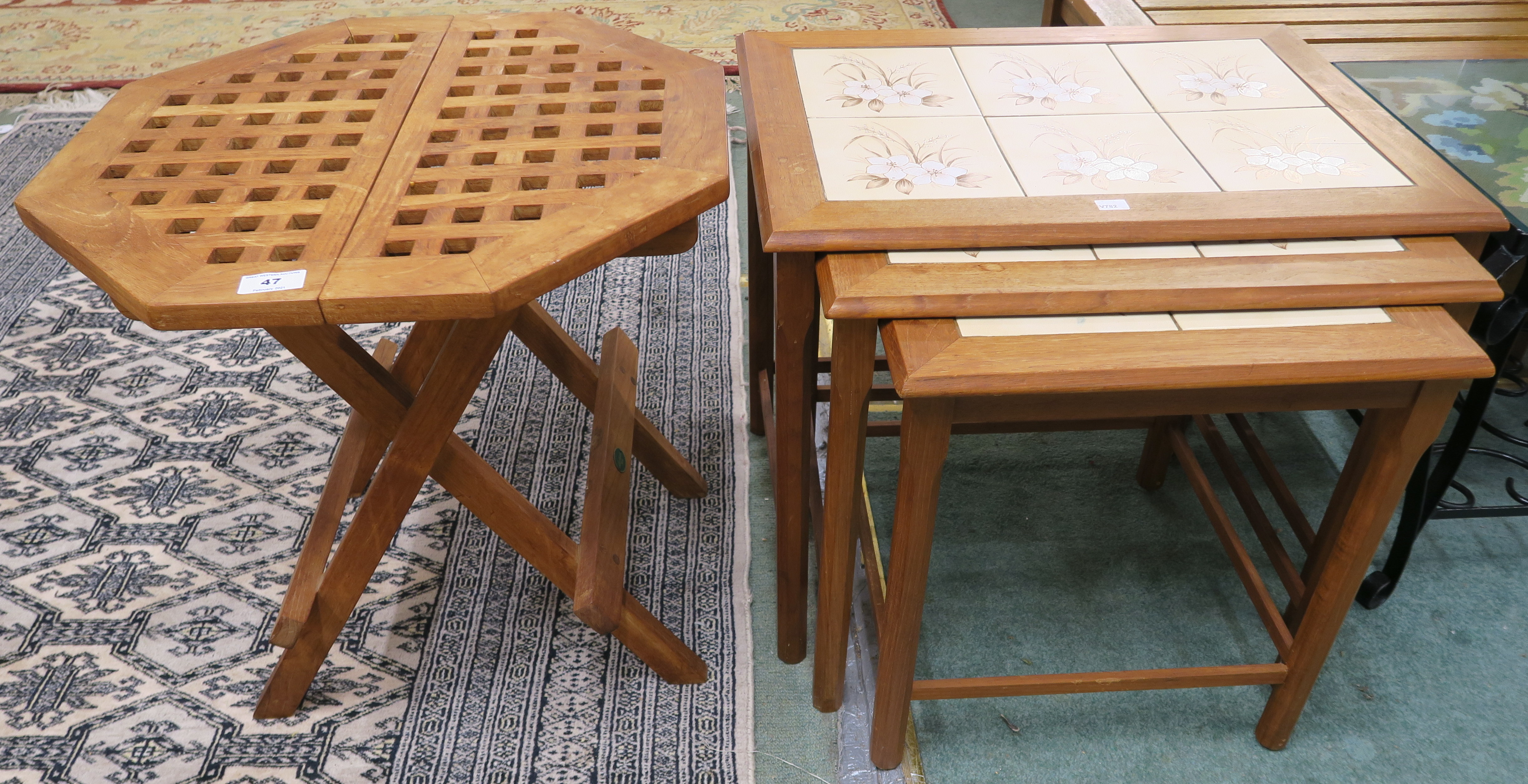 A Danish Toften teak nest of tables with tile top, A small Laxdale teak folding table, Teak side - Image 2 of 2