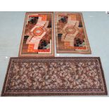 A pair of Art Deco rugs, 170cm x 92cm, floral rug, 226cm x 91cm and two small rugs, 125cm x 68 and