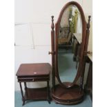 A modern cheval mirror, 178cm high and a work table (2) Condition Report: Available upon request