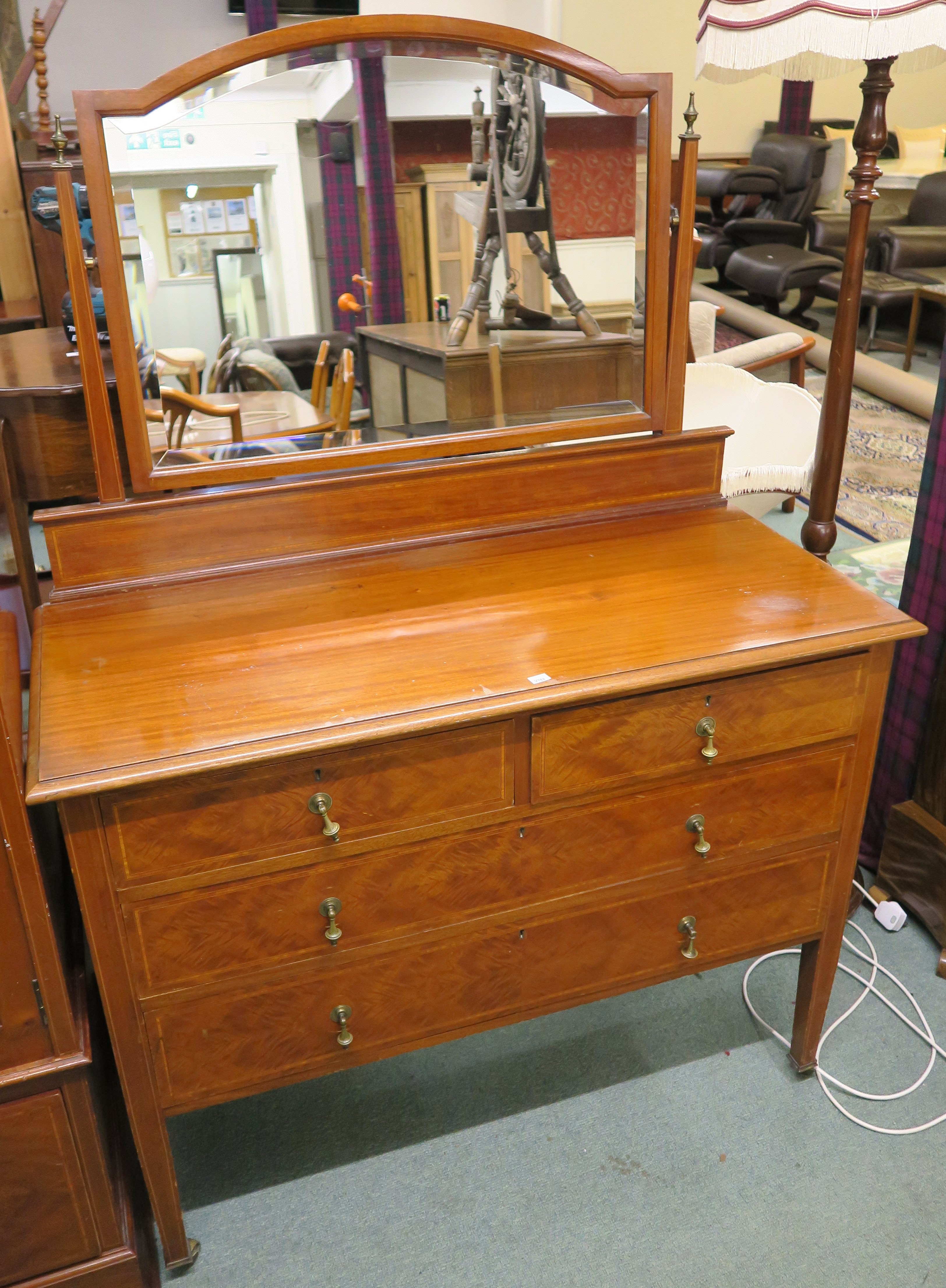 An inlaid mahogany three door fitted wardrobe with two lower drawers on bracket feet, 204cm high x - Image 5 of 5