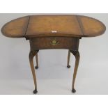 A walnut side table with drop flaps, single drawer on cabriole legs, 69cm high x 91cm wide x 43cm
