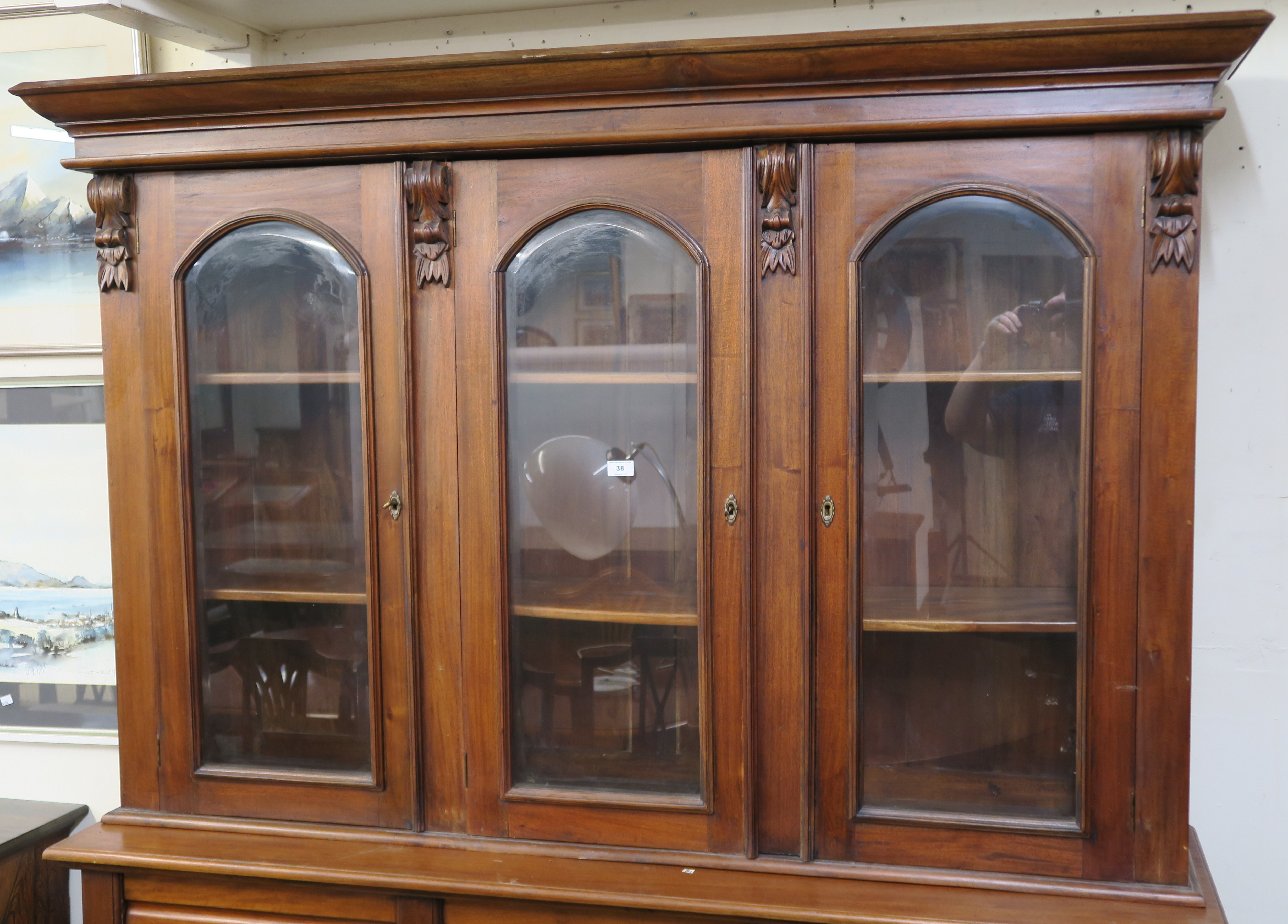 A Reproduction hardwood bookcase with three glazed doors over a base with three drawers over three - Image 2 of 3