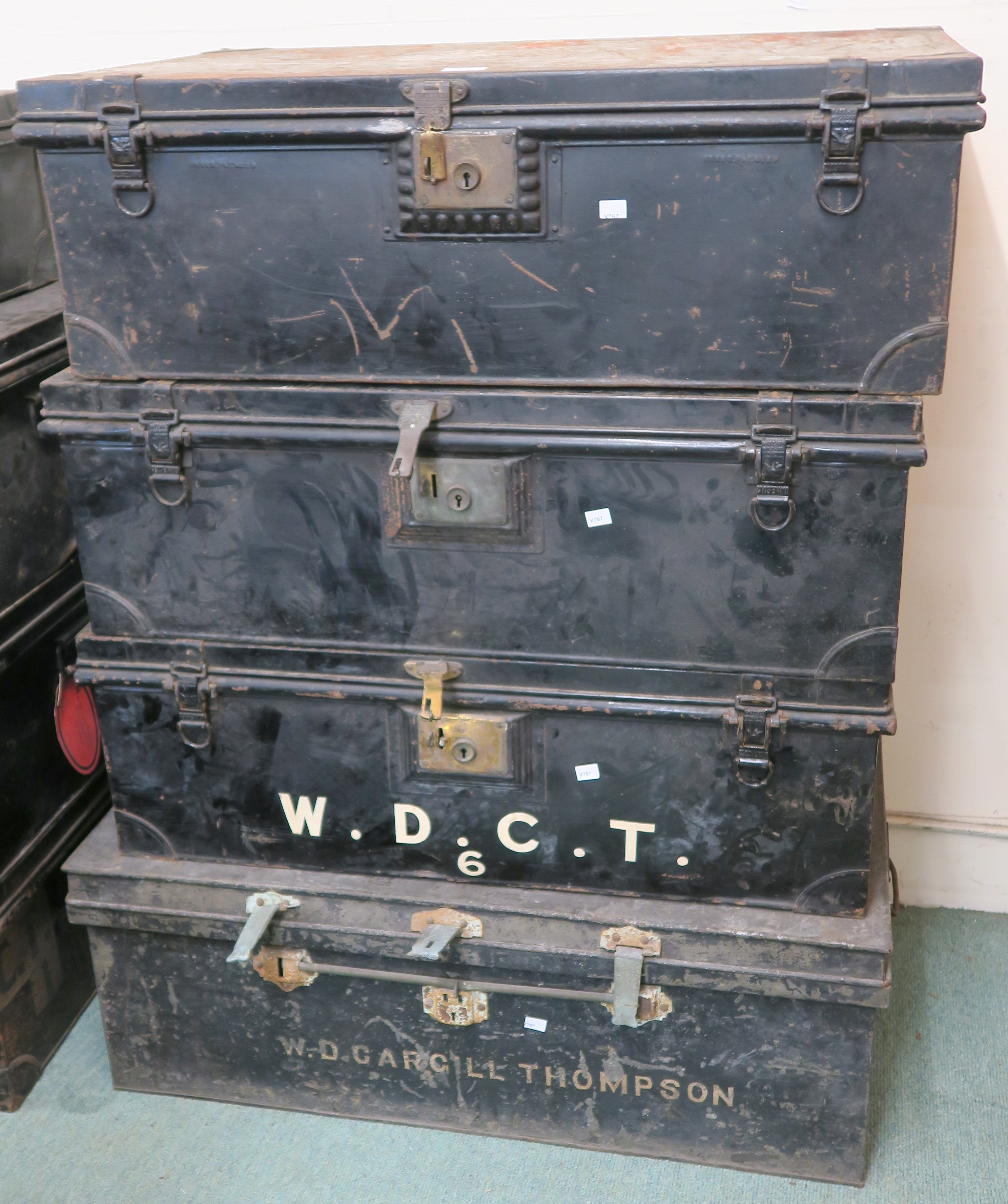 Three Jones`s metal trunks and another metal trunk (4) Provenance: The Late Dr Helen. E. C.