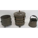 An oak coal bin, planter and copper jug (3) Provenance: The Late Dr Helen. E. C. Cargill Thompson