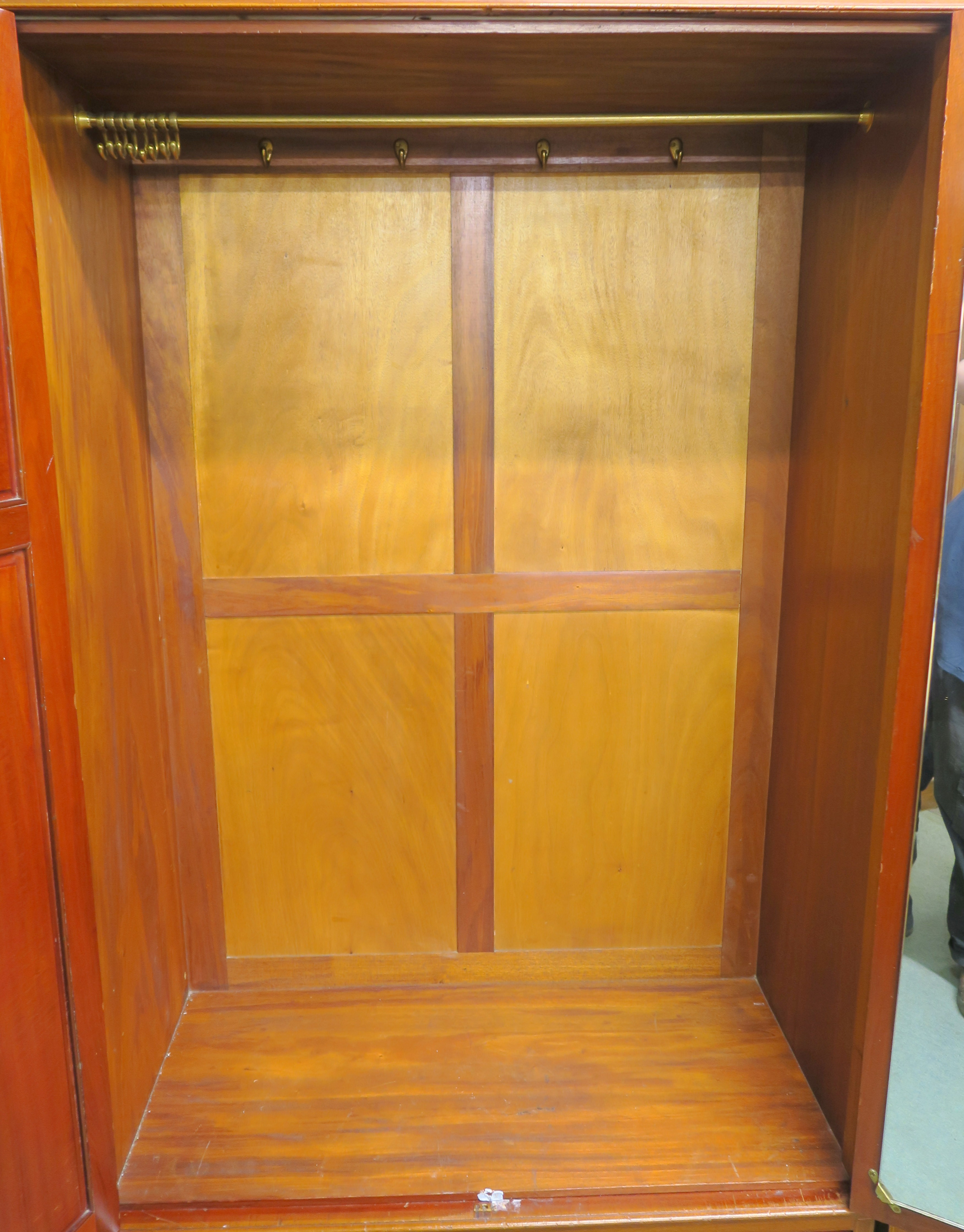 An inlaid mahogany three door fitted wardrobe with two lower drawers on bracket feet, 204cm high x - Image 4 of 5