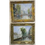 A pair of gilt framed Parisian scenes oil on canvas, 50cm x 60cm (2) Condition Report: