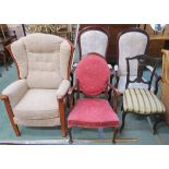 A pair of armchairs, two armchairs and a parlour chair (5) Condition Report: Available upon request