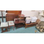 A mixed lot of occasional furniture, including trolley, lamps, sewing table etc Condition Report: