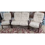 A modern cream upholstered three piece suite comprising sofa and two chairs (3)