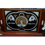 An Art Deco butterfly wing Rio de Janerio inlaid two-handled tea tray, 65cm wide Condition Report: