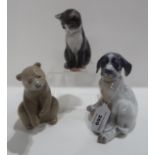 Two Royal Copenhagen animals including a puppy, no 206 and a cat 435, together with a Lladro bear