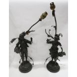 A pair of French spelter figural table lamps Condition Report: Available upon request