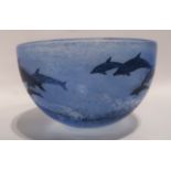 A Malcolm Sutcliffe glass bowl, decorated with dolphins Provenance: The Late Dr Helen. E. C. Cargill