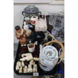 A blanc de chine Guanyin, Urasaki doll (def), resin netsukes and other items Condition Report: Not