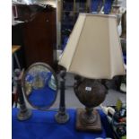 A large decorative table lamp and a toilet mirror Condition Report: Available upon request