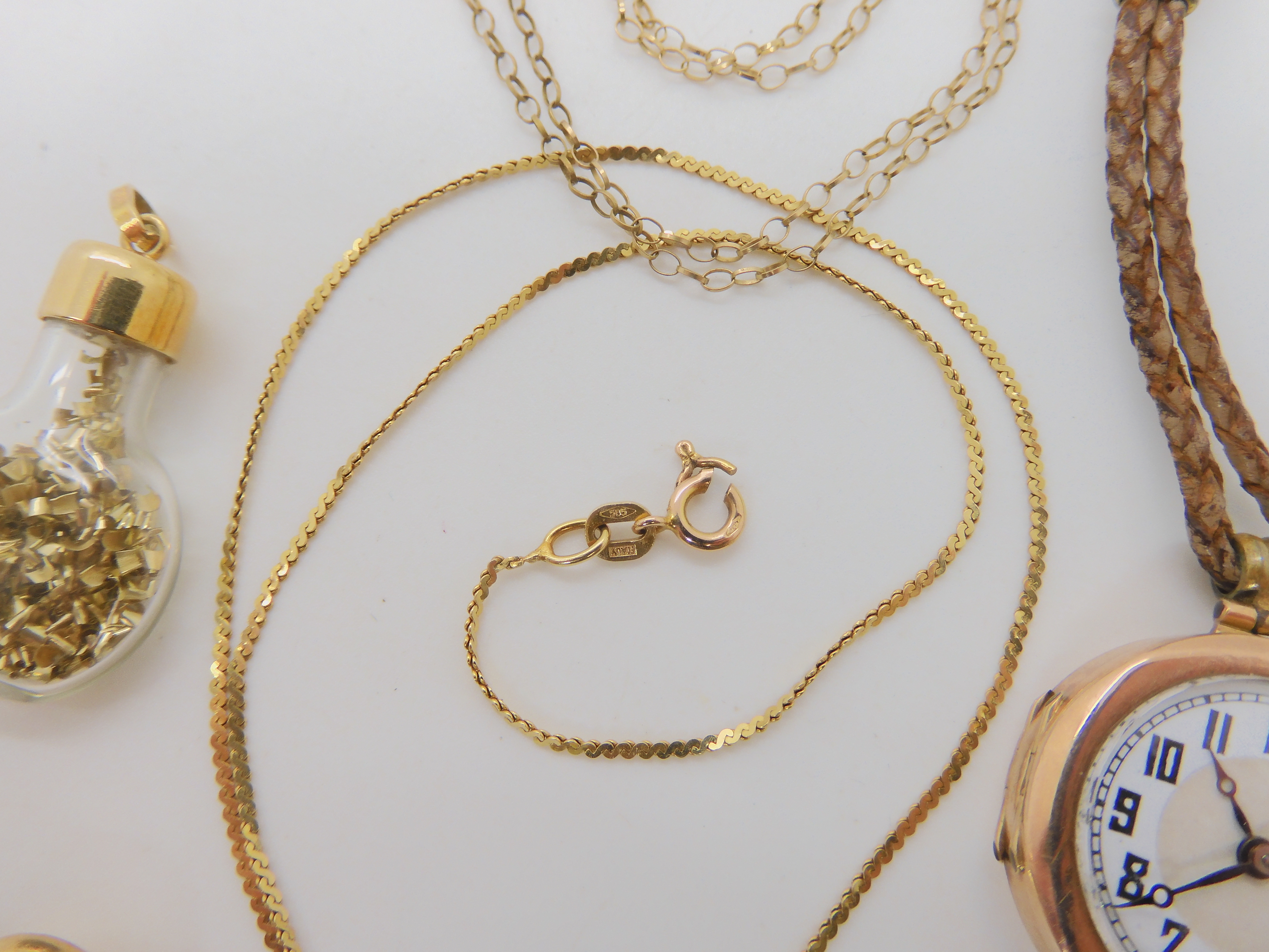 A 14k gold chain (clasp broken) and two 14k pendants, weight together 6.4gms, 9ct cased ladies - Image 2 of 2
