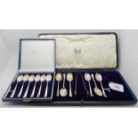 A lot comprising a part set of silver teaspoons and tongs (six spoons), Sheffield 1936 and a cased