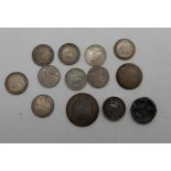 A small collection of antique coins including an 1854 commemorative Crimea coin by B Wyon (13)