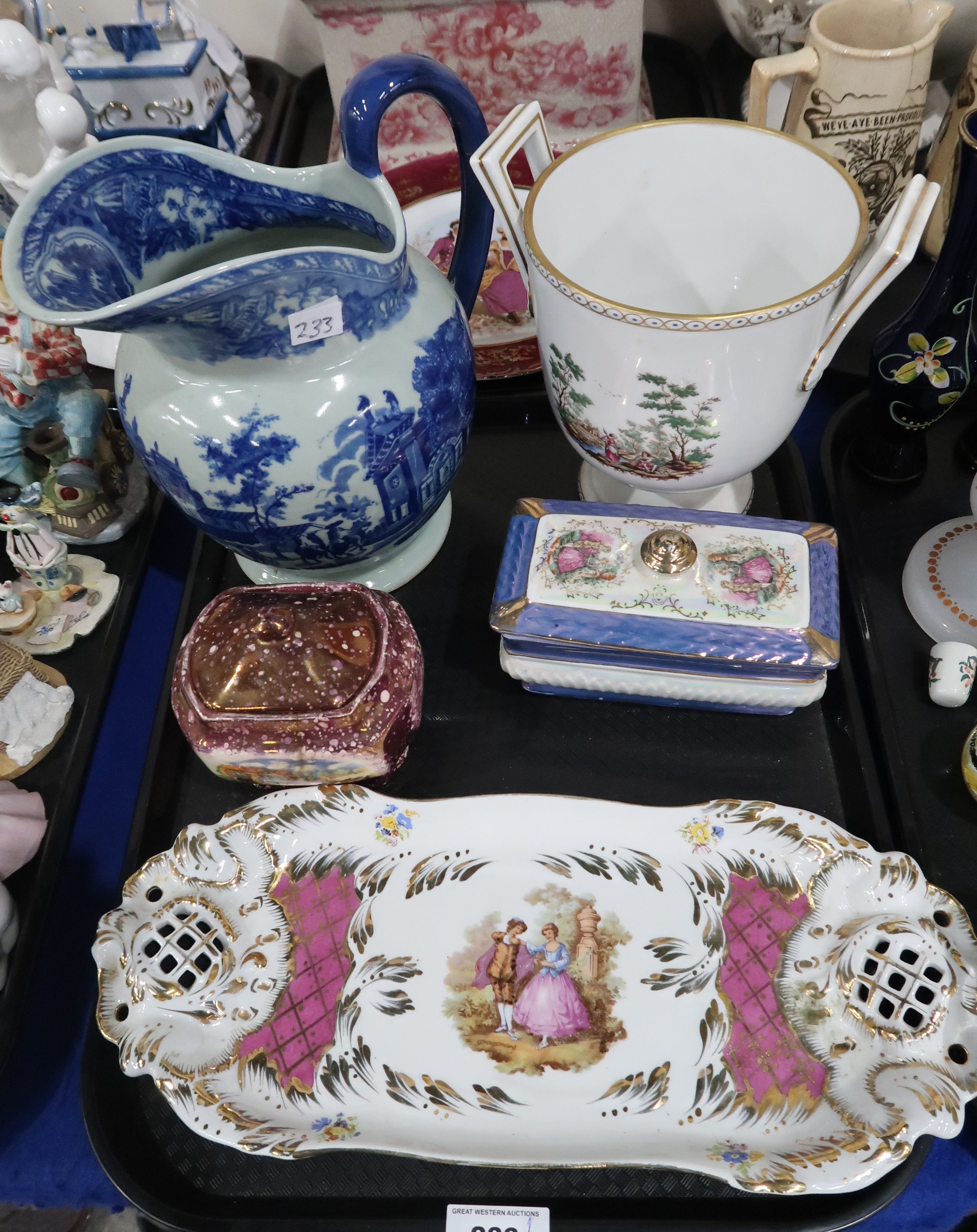 A Richard Ginori two handled pot, a blue and white jug and assorted other ceramics Condition Report: - Image 2 of 3