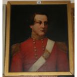 BRITISH SCHOOL Portrait of an officer in red tunic, oil on canvas, 60 x 50cm Condition Report: Not