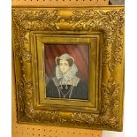 BRITISH SCHOOL Mary Queen of Scots, watercolour, 27 x 13cm in decorative frame, portrait of a lady