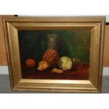 BRITISH SCHOOL Still life with pineapples and oranges, oil on canvas, 45 x 60cm Condition Report: