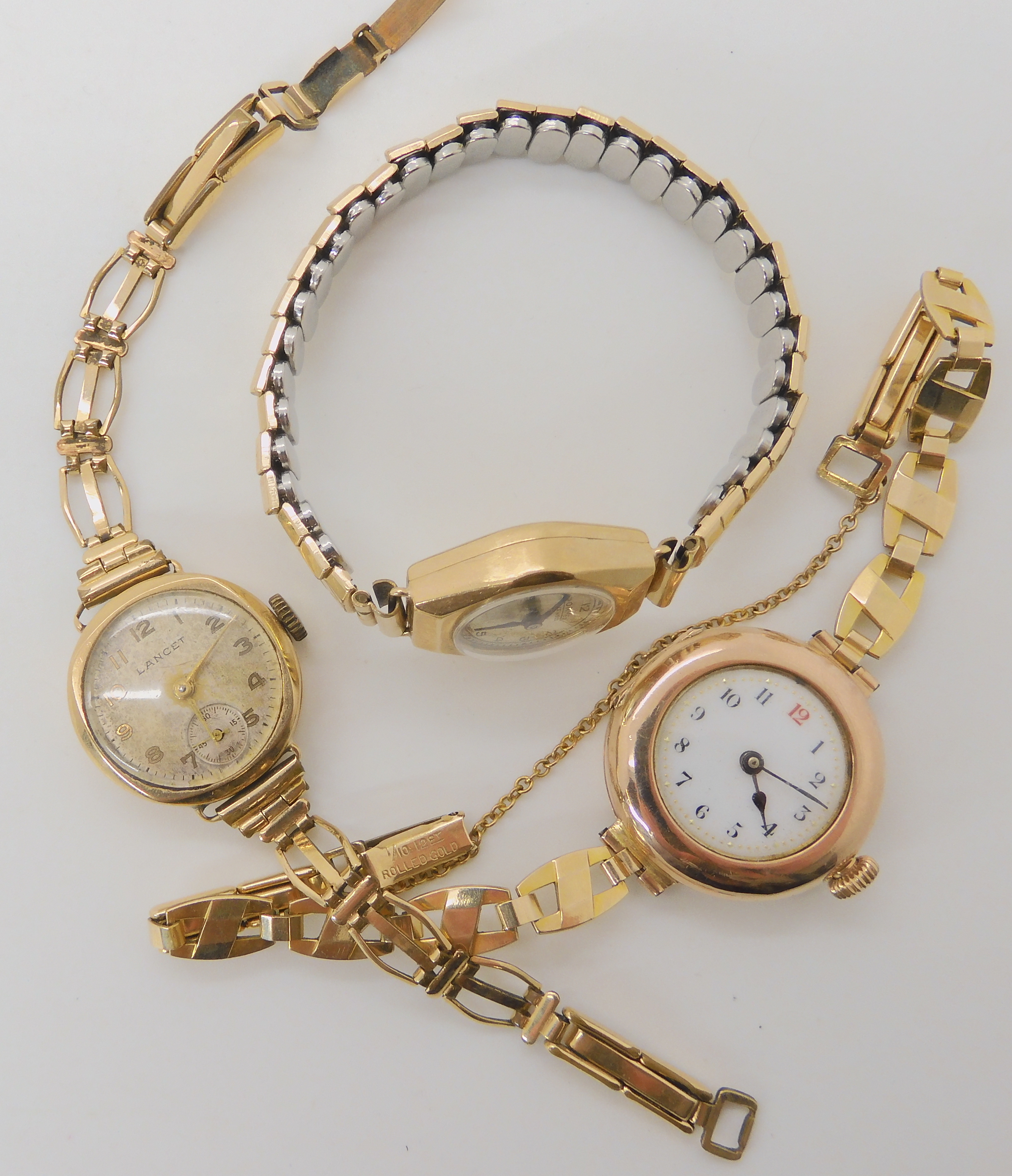 Three 9ct gold cased ladies watches all three with rolled gold or gold plated straps, weight - Image 2 of 3