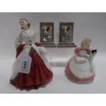 Two Royal Doulton figures including The Ermine Coat and Cookie together with a pair of terrier